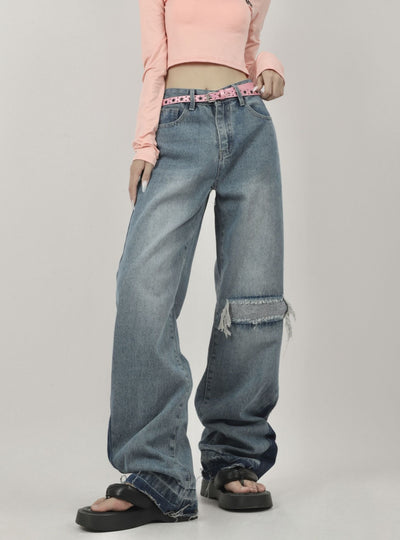 Women Holes Wide-leg Jeans