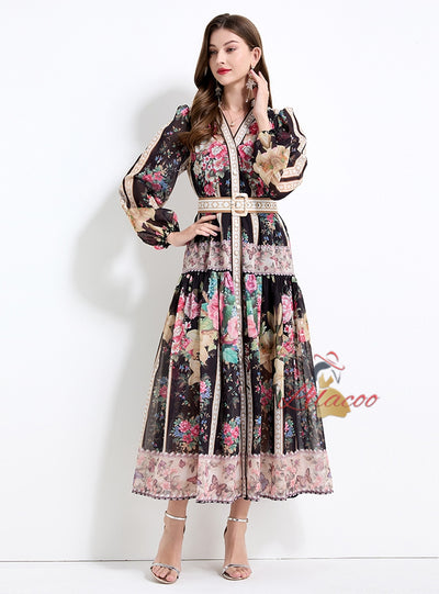 Palace Style Printed Long Dress