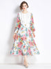 Printed Lace Stitching Pleated Dress