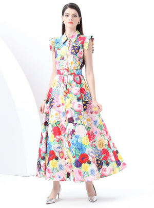 Retro Palace Printed Breasted Dress