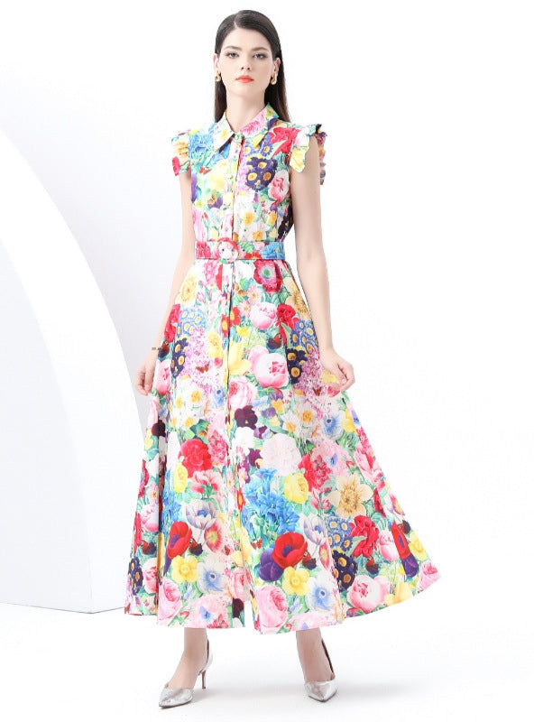 Retro Palace Printed Breasted Dress