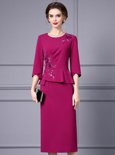 Burgundy Beading Appliques Mother Of The Bride Dress