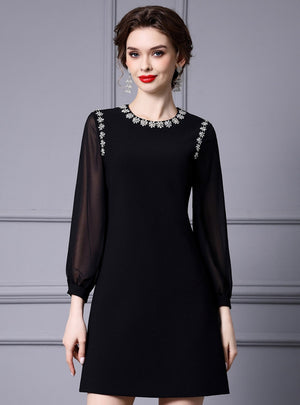 Black Long Sleeve Crystal Mother Of The Bride Dress