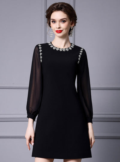 Black Long Sleeve Crystal Mother Of The Bride Dress