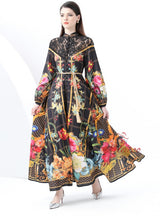 Retro Breasted Lace Print Dress