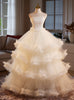 Champagne Tulle Strapless Pleats Wedding Dress
