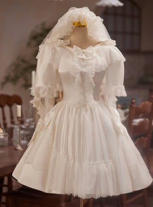 White Satin Lace Short Sleeve Wedding Dress
