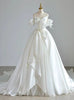 White Satin Strapless Bow Wedding Dress