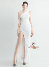 One Shoulder Sequins Split Prom Dress