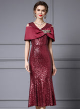Burgundy Mermaid Sequins Mother of the Bride Dress