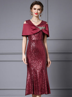 Burgundy Mermaid Sequins Mother of the Bride Dress