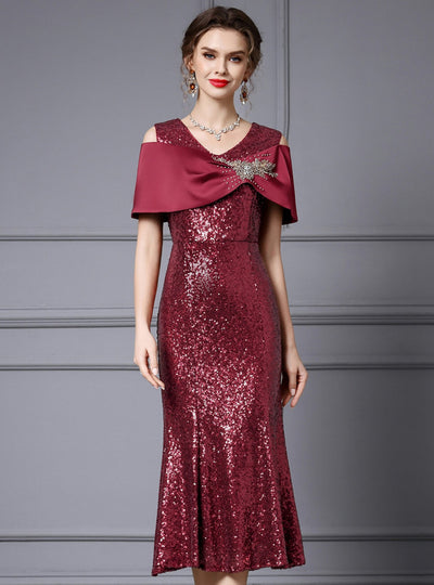 Burgundy Mermaid Sequins Mother of the Bride Dress