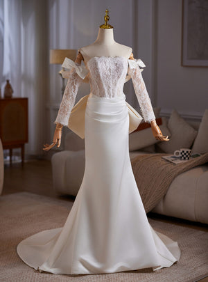White Mermaid Long Sleeve Lace Wedding Dress