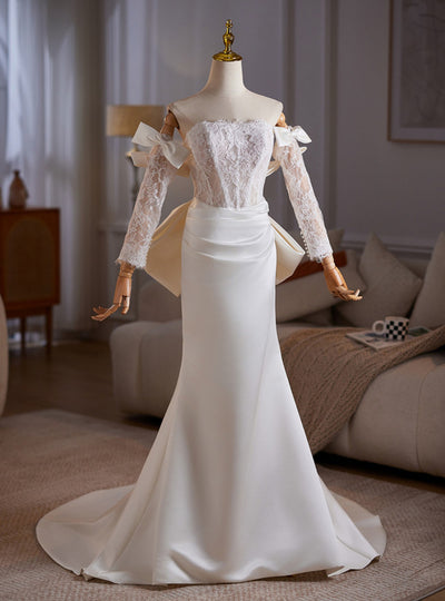 White Mermaid Long Sleeve Lace Wedding Dress
