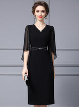 Black V-neck Beading Mother Of The Bride Dress