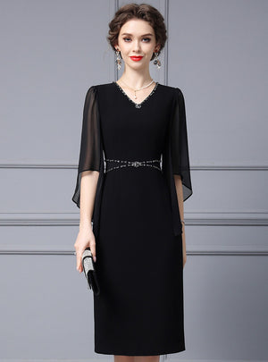 Black V-neck Beading Mother Of The Bride Dress