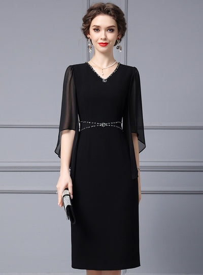Black V-neck Beading Mother Of The Bride Dress