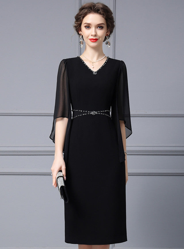 Black V-neck Beading Mother Of The Bride Dress