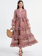 Retro Palace Lace Stitching Flared Sleeve Dress