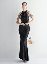 Mermaid Sequins Halter Beading Prom Dress