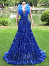 Royal Blue Mermaid Sequins Prom Dress