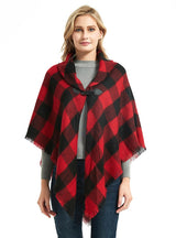 Lapel Horn Buckle Plaid Cloak Shawl