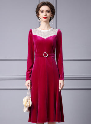 Fuchsia Velvet Long Sleeve Mother Of The Bride Dress