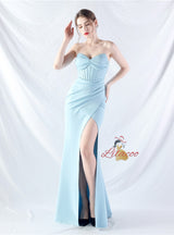 Mermaid Strapless Pleats Split Prom Dress