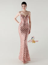 Spaghetti Straps Mermaid Sequins Prom Dress