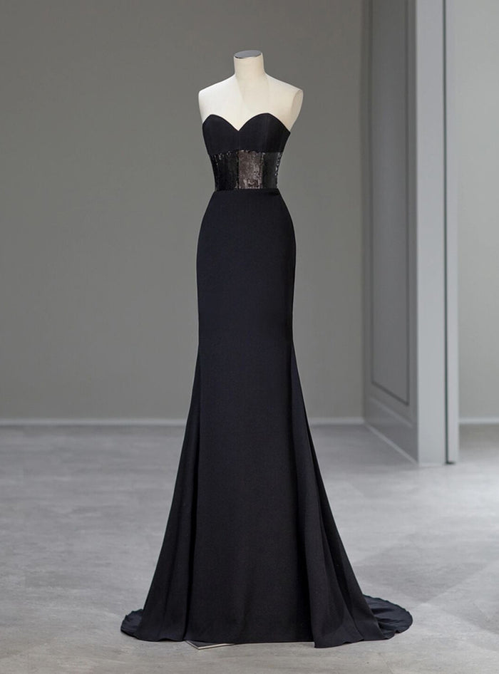 Black Mermaid Sequins Strapless Prom Dress