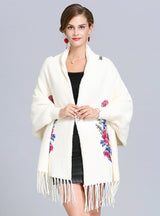 Loosely Embroidered Bat Sleeve Shawl Cloak