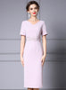 Pink V-neck Beading Pleats Mother of the Bride Dress
