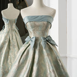 A-Line Print Strapless Bow Prom Dress