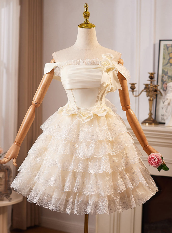 Champagne Lace Tiers Wedding Dress