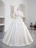 Ivory White Satin High Neck Wedding Dress