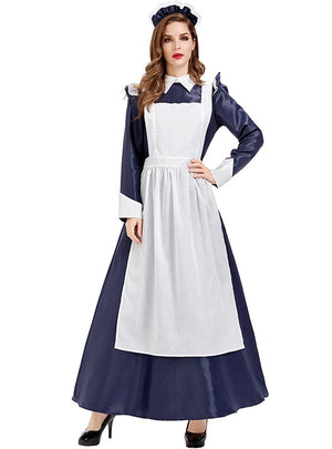 Dark Blue Long Sleeve Retro Court Maid Dress