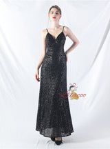 A-Line Sequins Spaghetti Straps Prom Dress