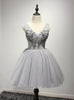 Gray Tulle V-neck Beading Homecoming Dress