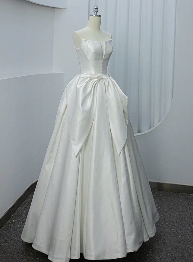 White Satin Strapless Wedding Dress