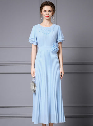Light Blue Chiffon Pleats Mother Of The Bride Dress