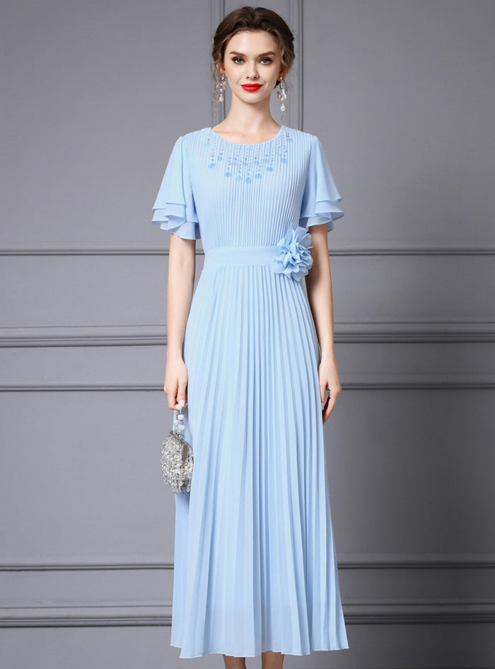 Light Blue Chiffon Pleats Mother Of The Bride Dress
