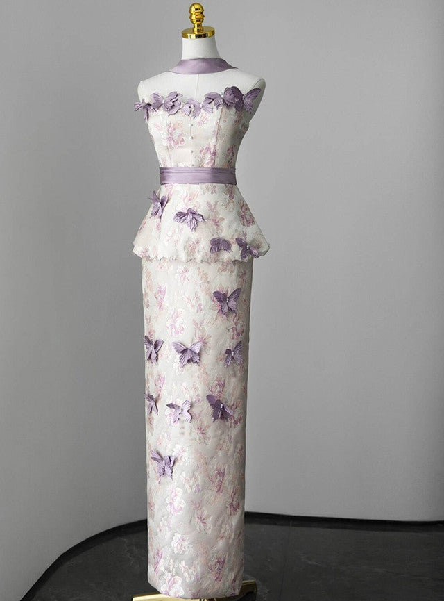 Purple Mermaid Butterfly Prom Dress