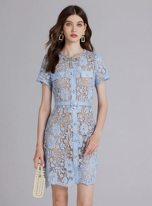 Lace Silm Waist Nail Drill Bow Slim Dress