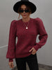 Spliced Round Neck Long Sleeve Pleated Loose Sweater