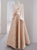Champagne Long Sleeve 3D Flower Prom Dress