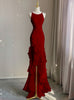 Burgundy Mermaid Halter Backless Prom Dress