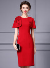 Red Scoop Neck Flower Mother Of The Bride Dress