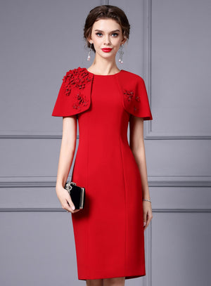 Red Scoop Neck Flower Mother Of The Bride Dress