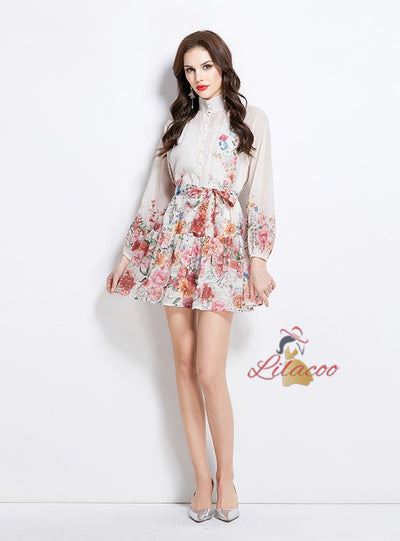 Palace Retro Lantern Sleeve Slim Printed Dress
