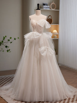 Straps Tulle Sequins Pleats Wedding Dress